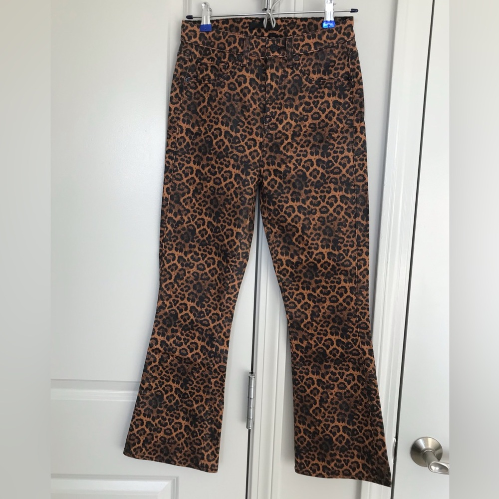 7 for all mankind crop flare animal print coated jeans